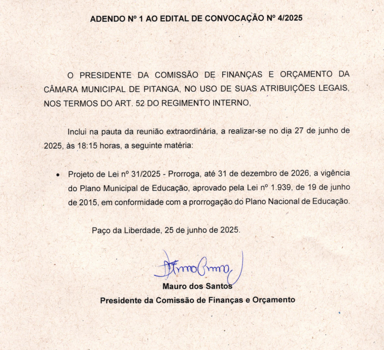ADENDO Nº 1 AO EDITAL DE CONVOCAÇÃO Nº 4/2025