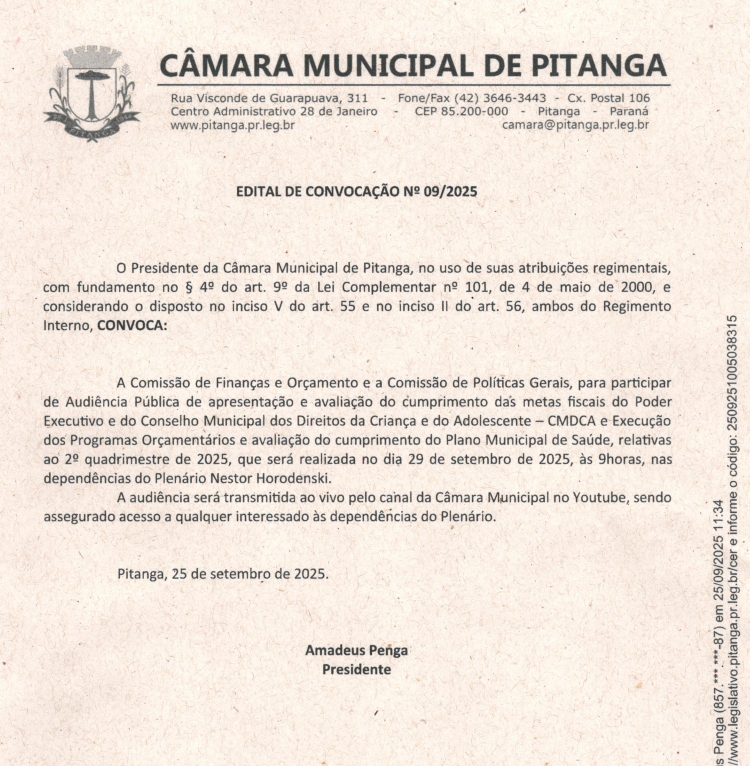 EDITAL DE CONVOCAÇÃO Nº 09/2025