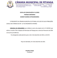 EDITAL DE CONVOCAÇÃO Nº 12/2025  PERÍODO ORDINÁRIO  SESSÃO PLENÁRIA EXTRAORDINÁRIA