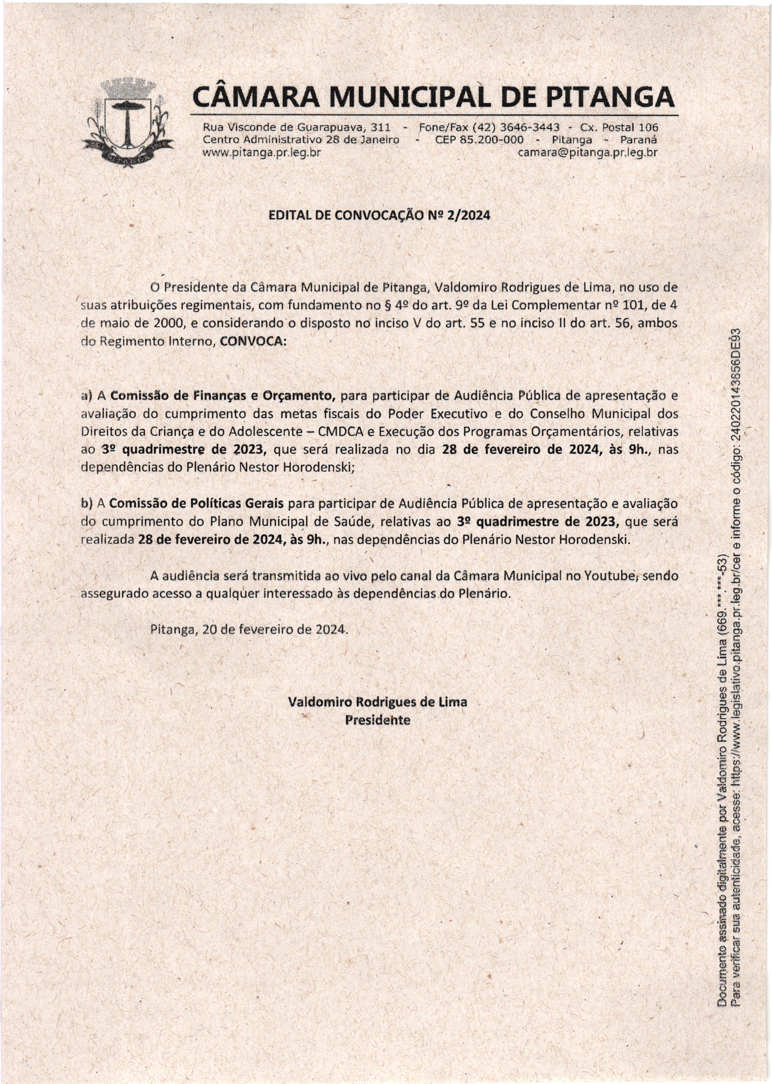 Edital de Convocação nº 2/2024