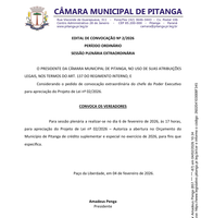 EDITAL DE CONVOCAÇÃO Nº 2/2026 PERÍODO ORDINÁRIO SESSÃO PLENÁRIA EXTRAORDINÁRIA