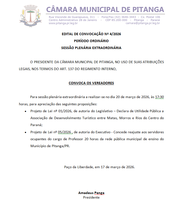 EDITAL DE CONVOCAÇÃO Nº 4/2026 PERÍODO ORDINÁRIO SESSÃO PLENÁRIA EXTRAORDINÁRIA