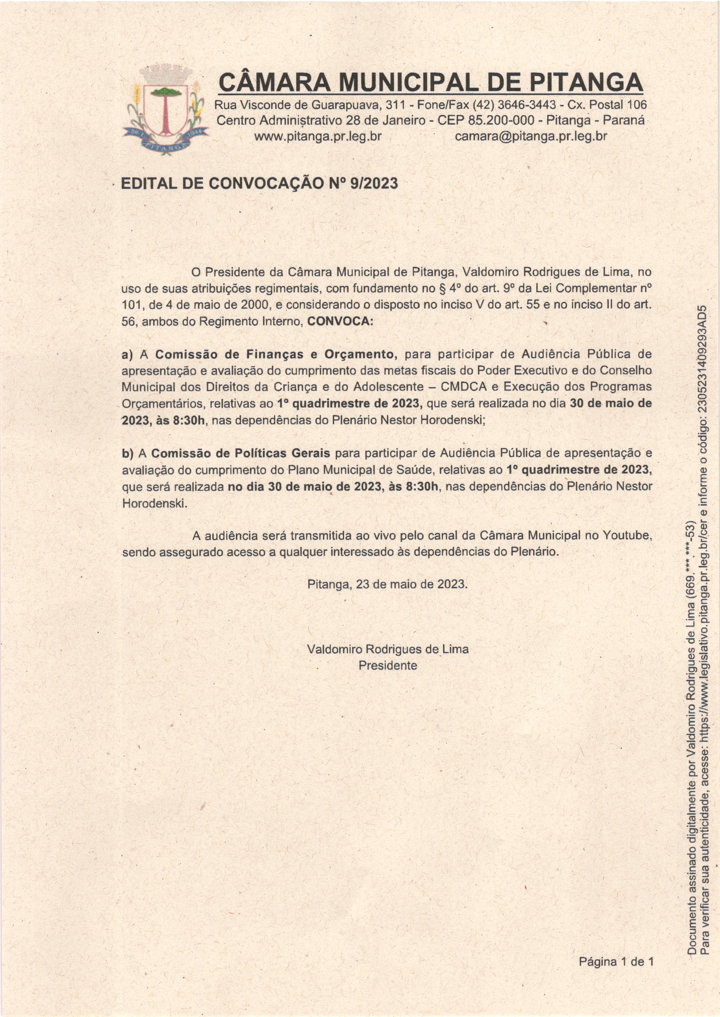 Edital de convocação nº 9-2023