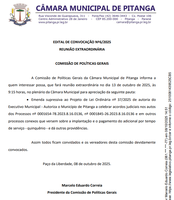 EDITAL DE CONVOCAÇÃO Nº6/2025  REUNIÃO EXTRAORDINÁRIA     COMISSÃO DE POLÍTICAS GERAIS