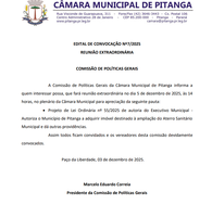 EDITAL DE CONVOCAÇÃO Nº7/2025 REUNIÃO EXTRAORDINÁRIA  COMISSÃO DE POLÍTICAS GERAIS