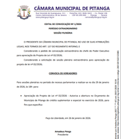 Câmara de Pitanga convoca Sessão Extraordinária para o dia 29 de janeiro