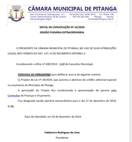 DITAL DE CONVOCAÇÃO Nº 15/2024 SESSÃO PLENÁRIA EXTRAORDINÁRIA