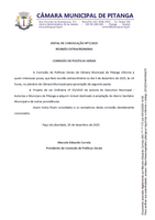 EDITAL DE CONVOCAÇÃO Nº7/2025 REUNIÃO EXTRAORDINÁRIA COMISSÃO DE POLÍTICAS GERAIS