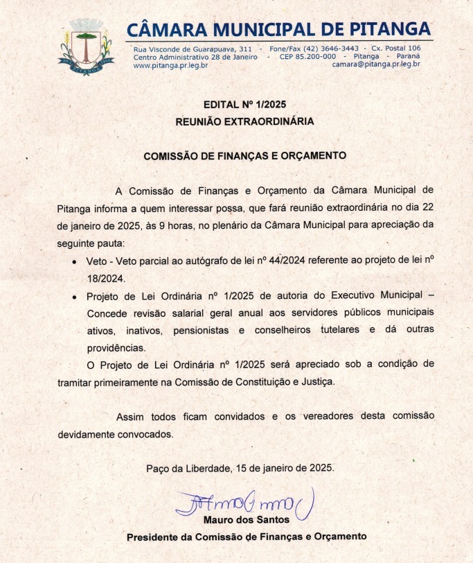 Edital de Convocação Reunião Extraordinária C.F.O