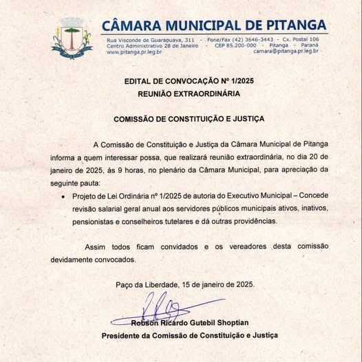 Reunião Extraordinária da Comissão de Constituição e Justiça