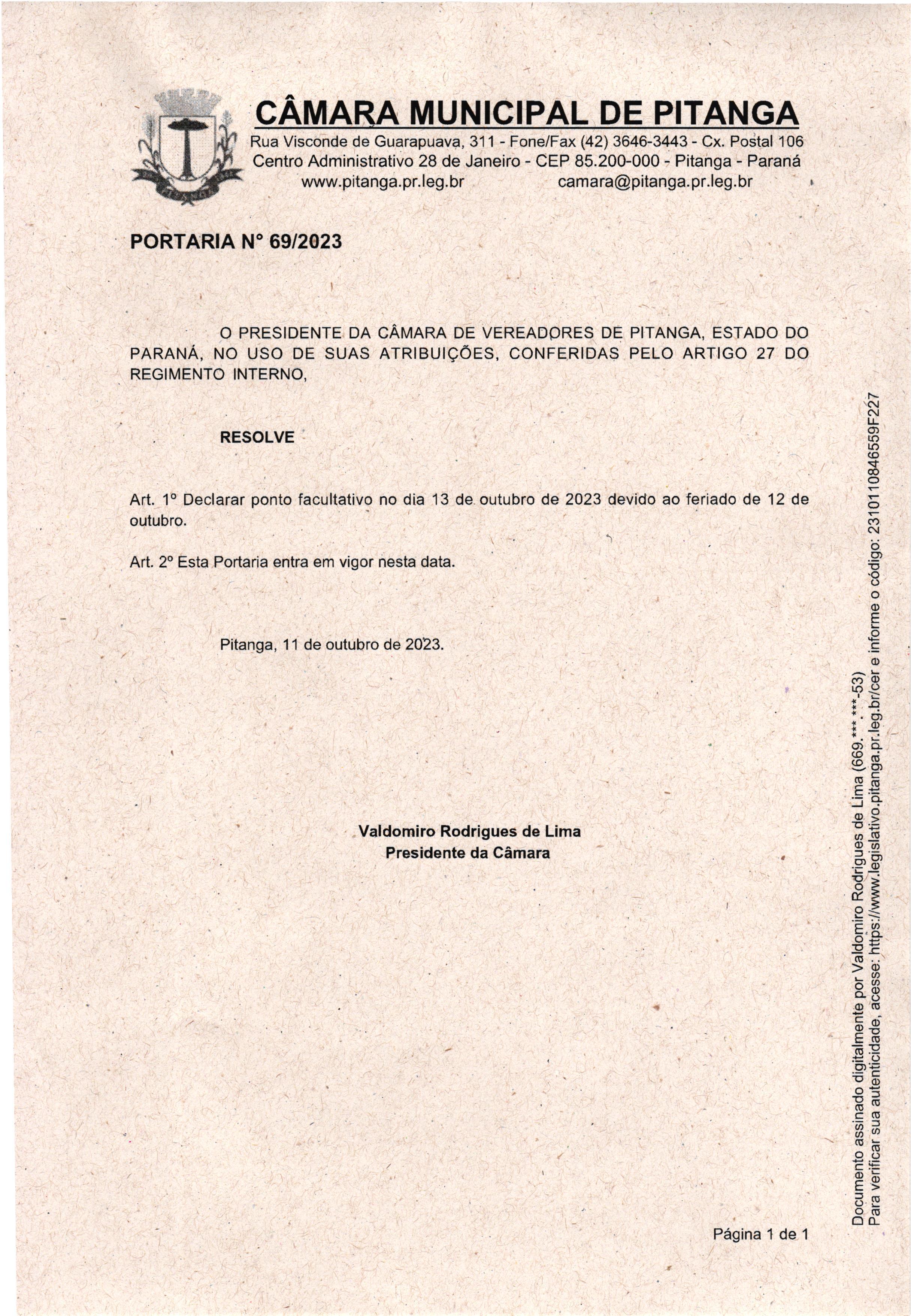 PORTARIA N° 69/2023