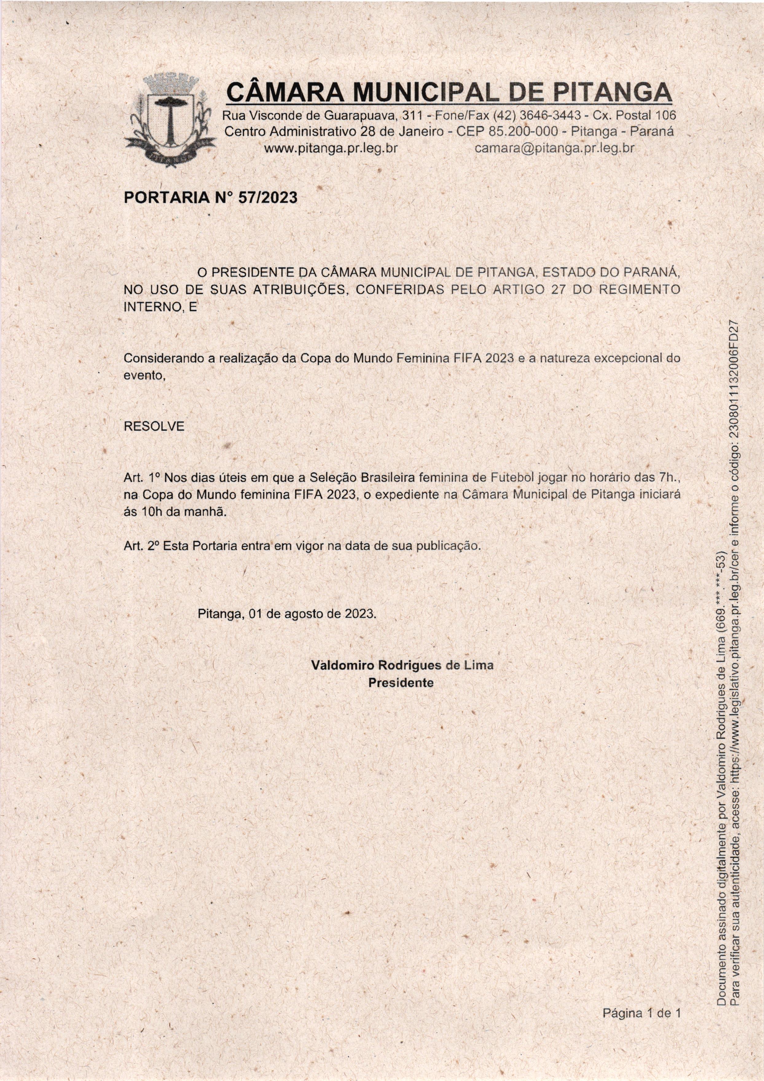 Portaria nº 57/2023